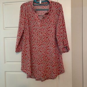 Red and White Patterned Women's Top
